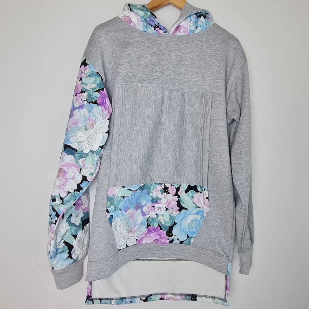 Iris (Adults L) Grey Multi Floral Hoodie