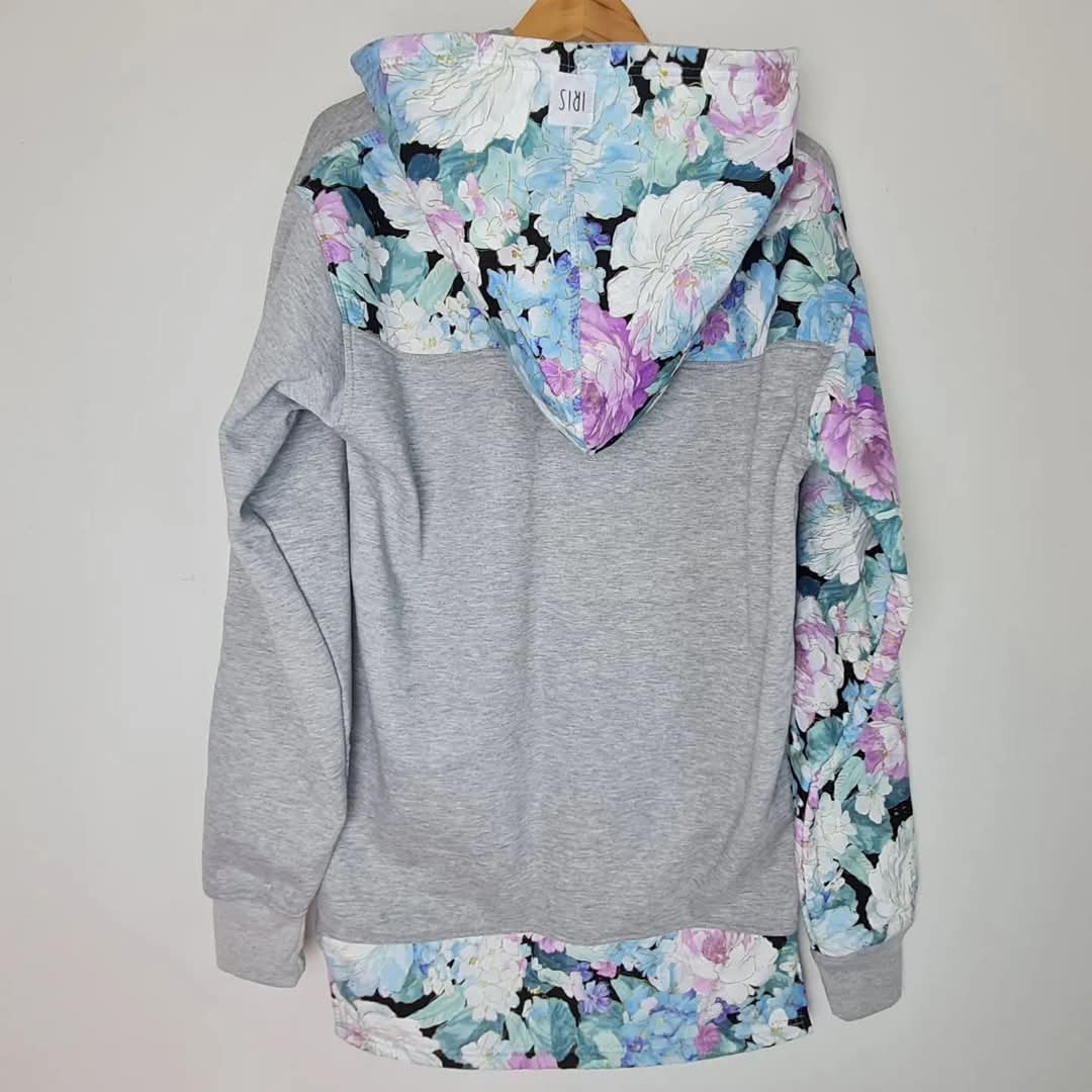 Iris (Adults L) Grey Multi Floral Hoodie