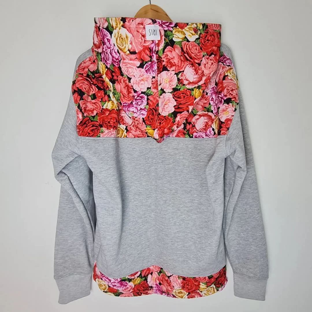 Iris (Adult L) grey Multi Floral Hoodie