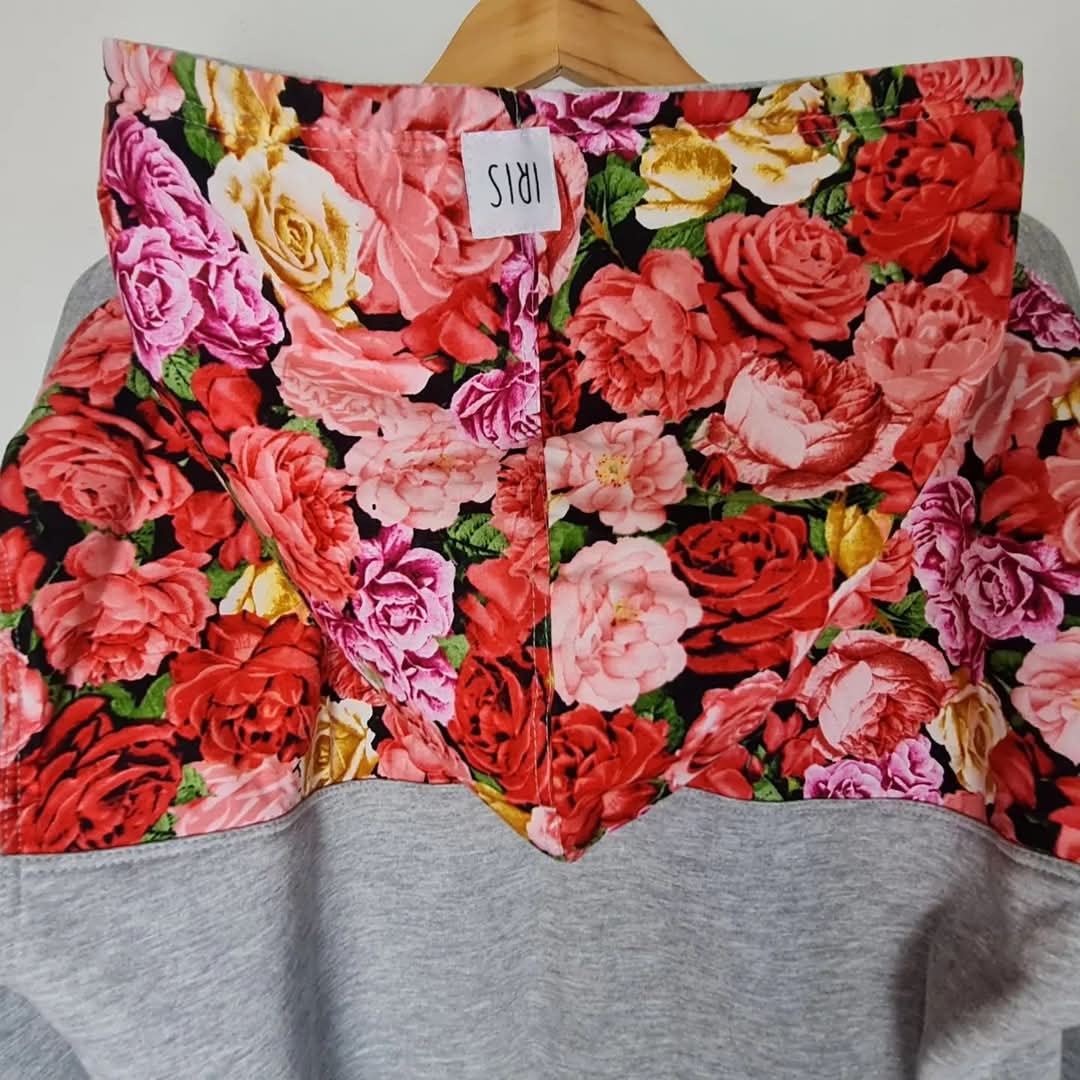 Iris (Adult L) grey Multi Floral Hoodie