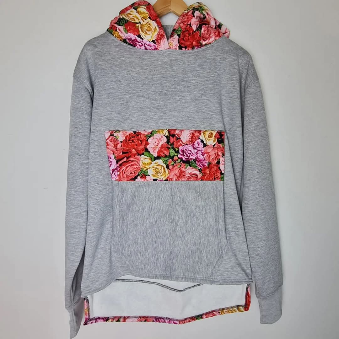 Iris (Adult L) grey Multi Floral Hoodie