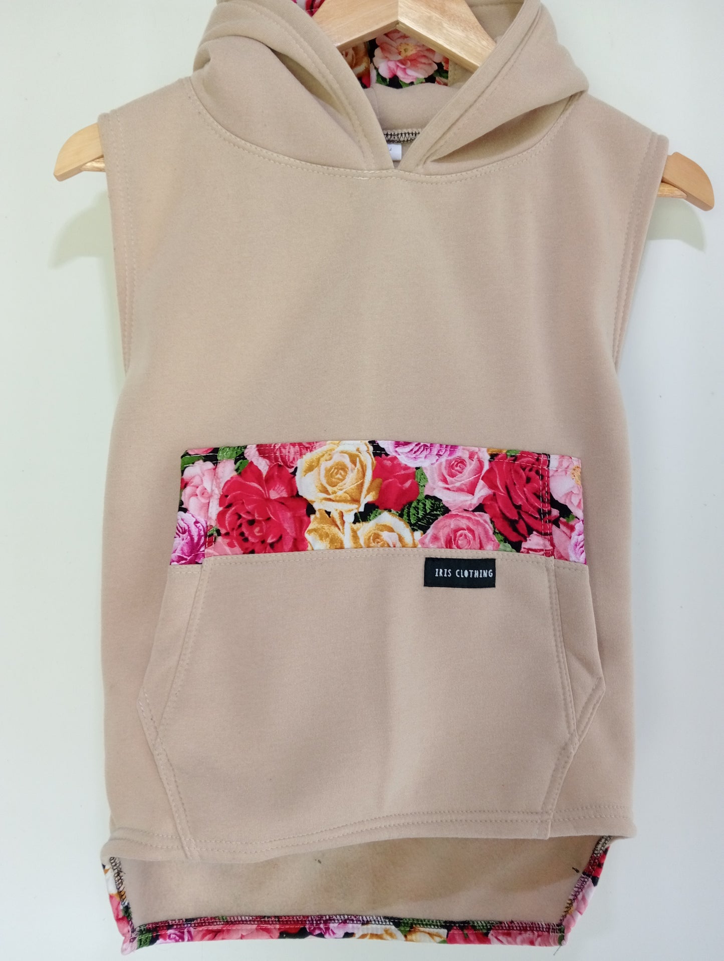 Iris (Kids L) Beige Rose Sleeves Hoodie