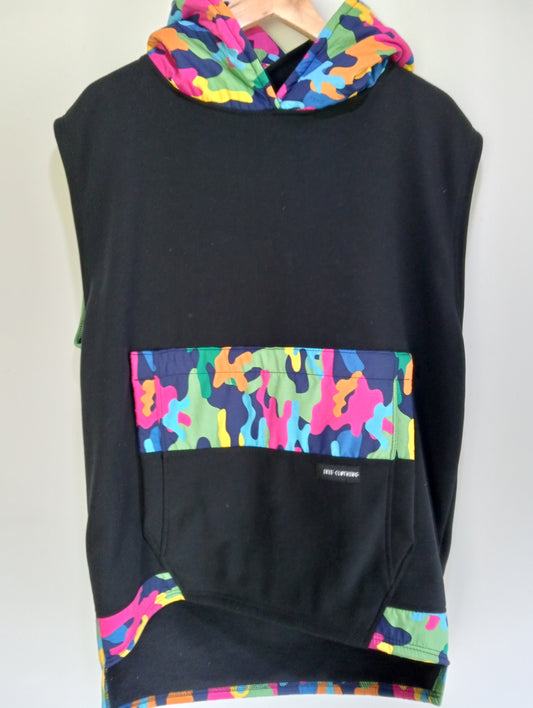 Iris (Adults L) Multi Camo  sleeveless Hoodie (One of a kind)